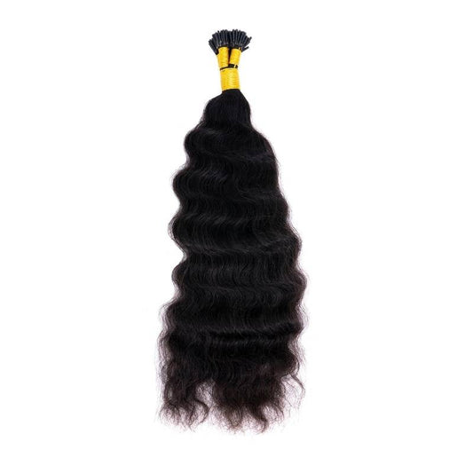 Indian Curly Natural Black I-Tip - SHOPMYBOMBSHELLBEAUTY